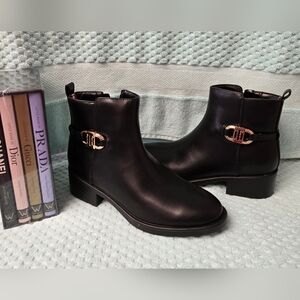 Tommy Hilfiger Black Boots with Gold Emblem NIB